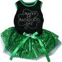 Petitebella Rhinestone Happy St Patrick's Day Puppy Dog Dress (Black/Green Sequins, XXX-Large)