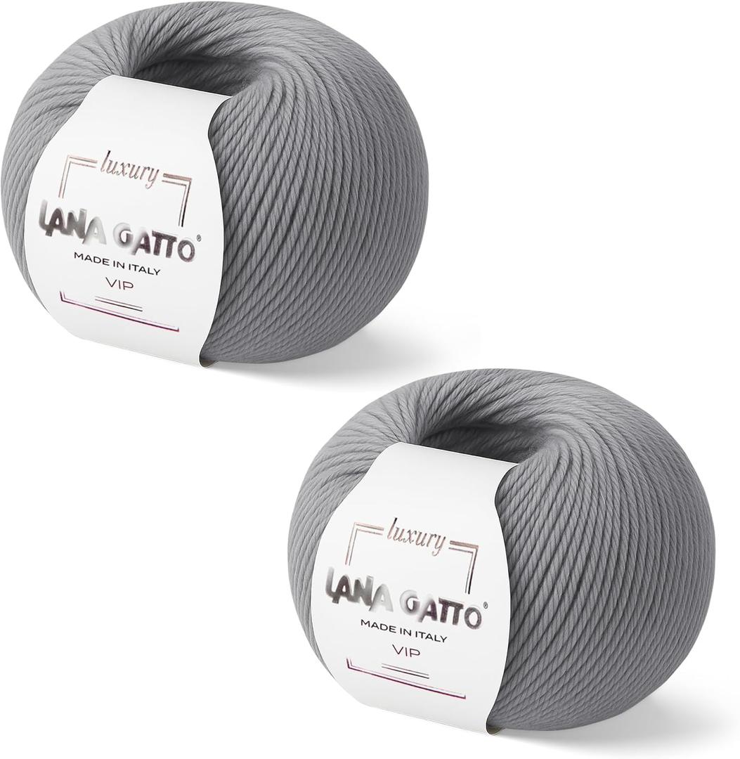 2-Pack Cashmere and Extra-fine Merino Wool Luxury Yarns for Hand Knitting and Crocheting, Made in Italy, 3.6 oz / 436 yd (Gray - 5513, 2)