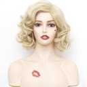 Short Blonde Wavy Wigs for Women Gold Curly Shoulder Length Natural Wig Synthetic Full Middle Part Wig for Role Play,Halloween,Daily Use