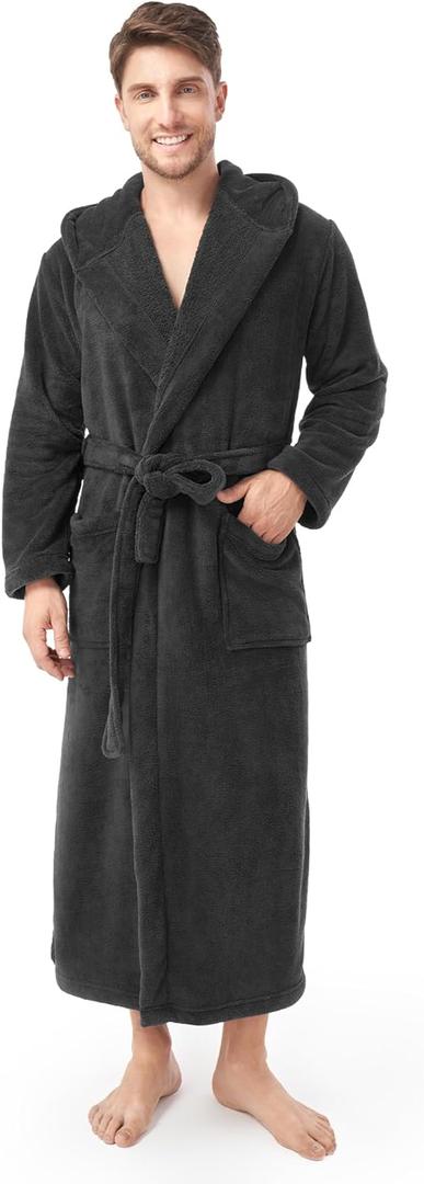 DAVID ARCHY Men's Hooded Robe Soft Coral Fleece Microfiber Bathrobe (XX-Large, Dark Gray)