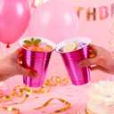 100 Count Metallic Pink Plastic Cups - 16 oz Disposable Plastic Party Cups for Easy Cleanup and Large Gatherings, Assorted Colors Cups for Birthdays, Parties, Christmas and Everyday