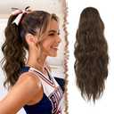 FESHFEN Ponytail Extensions - Drawstring Ponytails Hair Extension Long Curly Wavy Hair Piece Synthetic Pony Tail Hairpieces for Women, Brown & Light Auburn Mixed 18 inch