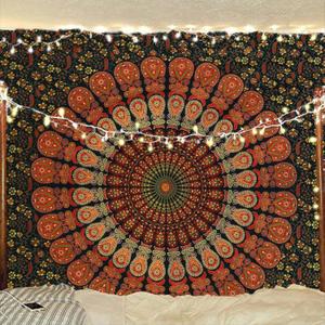Bless International Handmade Indian hippie Bohemian Psychedelic Peacock Mandala Wall hanging College Dorm Beach Throws Table Cloth Bedding Tapestry (Golden Green, Medium(54x60Inches)(137x152cms))