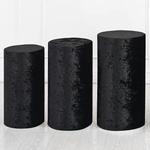 uxcell Set of 3 Black Cylinder Spandex Stand Covers, Plinth Stand Cover for Party Wedding Birthday Decoration, Only Contains Cylinder Covers (Velvet Fabric - Small)