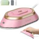 Newbealer Travel Iron with Dual Voltage - 120V/220V Mini Dry Iron for Clothes (No Steam), Non-Stick Ceramic Soleplate, 302 Heat Press Machine for Quilting & Sewing, 0.95lbs Lightly (Pink)