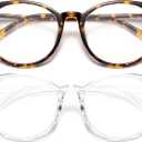 Gaoye 2 Pack Blue Light Blocking Glasses, Retro Round Eyewear Frame Anti Eyestrain Computer Glasses for Women Men - GY1688 (Tea Leopard+Transparent)