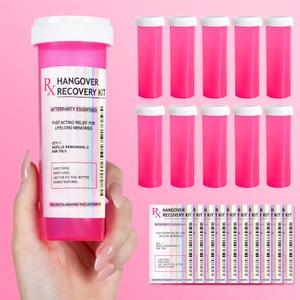 Set of 10 Large Pink Pill Bottles for DIY Hangover Kits  Empty Bottles for Hangover Kit Supplies, Valentines Day Gifts, Bachelorette Party Favors, 21st Birthday & Bridesmaids Gifts