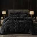 PHF Truly Velvet Duvet Cover Set King Size, 3pcs Ultra Soft Breathable Comforter Cover Set, Luxury Cozy Flannel Duvet Cover with Pillow Shams Bedding Collection, 104" x 90", Black