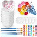 Potchen 12 Set Valentine's Day Heart Shaped Plate Party Set Ceramics to Paint Your Own Heart Plates with Brush Palette DIY Unpainted Paintable Kit for Wedding Valentines Galentines Party Favor