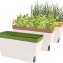 OurWarm Windowsill Herb Planter Box Indoor Set of 3, 10.5 Inch Self Watering Planter Pots with Visual Water Level Window, Modern Plastic Plant Pots for Herbs, Vegetables, Succulents Plants