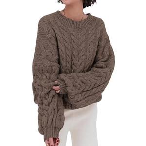 PRETTYGARDEN Womens Sweaters Spring 2026 Cable Knit Long Sleeve Crewneck Oversized Sweater Chunky Pullover Loose Outfits, XL