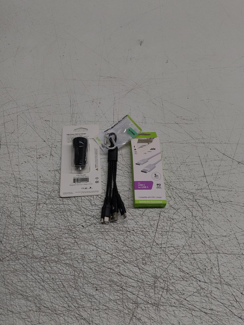 Car Charger, USB C, Multi-Tip Charger Cable