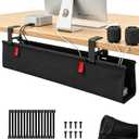 Under Desk Cable Management No Drill 28" L x 6" W Cord Organizer, Upgraded Silicone Pads (No Scratch), 16 Cable Slots, Washable PE Honeycomb Base, Fits Desks 02.1" Thick, Black