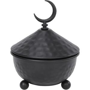 Round Metal Decor Jar with Moon Finial Ramadan Trays with Lid Vintage Sugar Bowl Turkish Decorative Candy Jar for Party Home Kitchen Decor (Black)