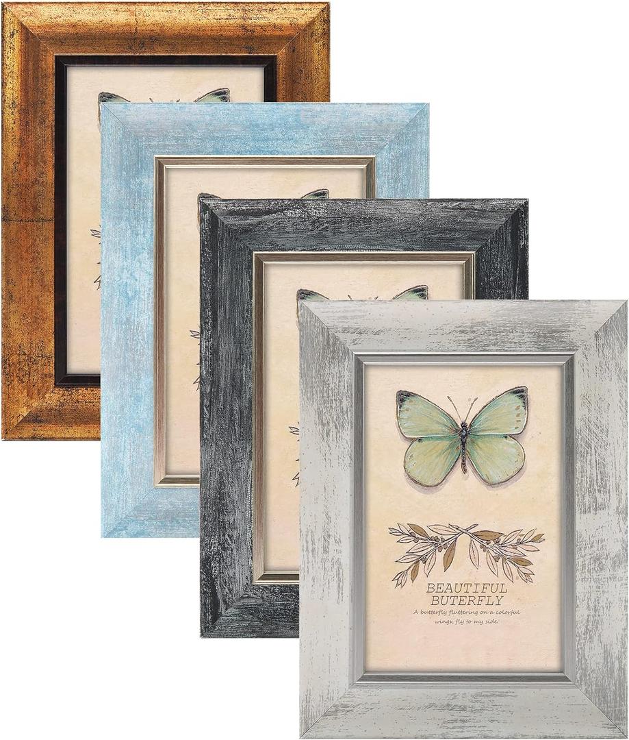 XUANLUO 4x6 Picture Frames Set of 4 Rustic Retro Photo Frame with HD Plastic Cover for Wall Mount and Tabletop Display Family Friends Wedding Gift