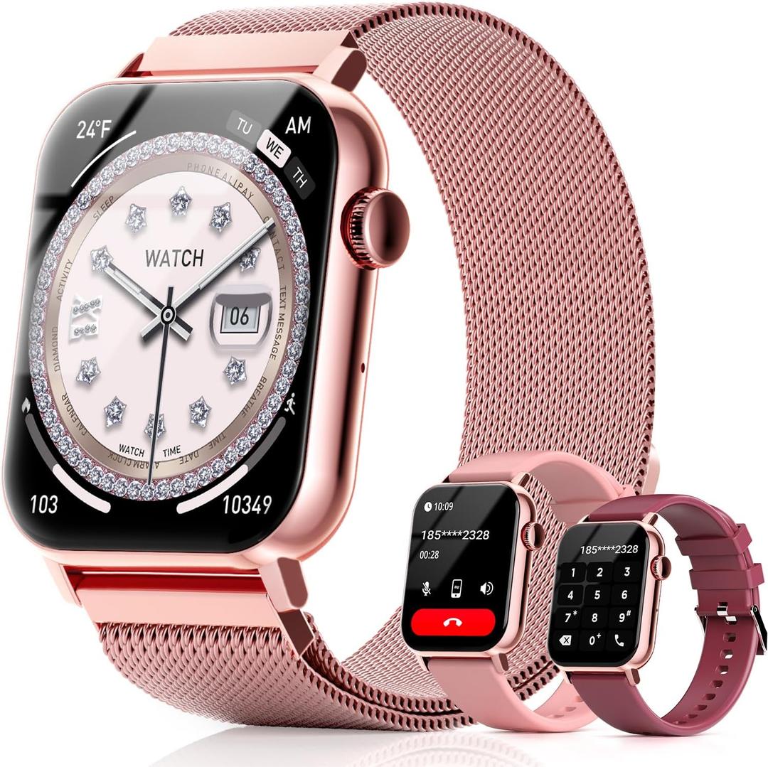 Trendia Smart Watches for Women, 1.83'' HD Fitness Tracker with Answer/Make Calls, Heart Rate/Sleep/SpO2 Monitor, 120+ Sport Modes, IP68 Waterproof, Compatible iPhone/Samsung/Android Rose Pink