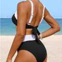 RoseSeek Women's 2 Piece Ribbed Knit Bikini Sets Cut Out Front Contrast Color Swimsuit Elegant Beachwear (M)