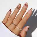 Glamnetic Press On Nails - Queen of Hearts | Medium Coffin Fake Nails with a Sheer Base, 3D Gold Metallic Designs and Deep Red French Tips | 15 Sizes - 30 Nail Kit with Glue