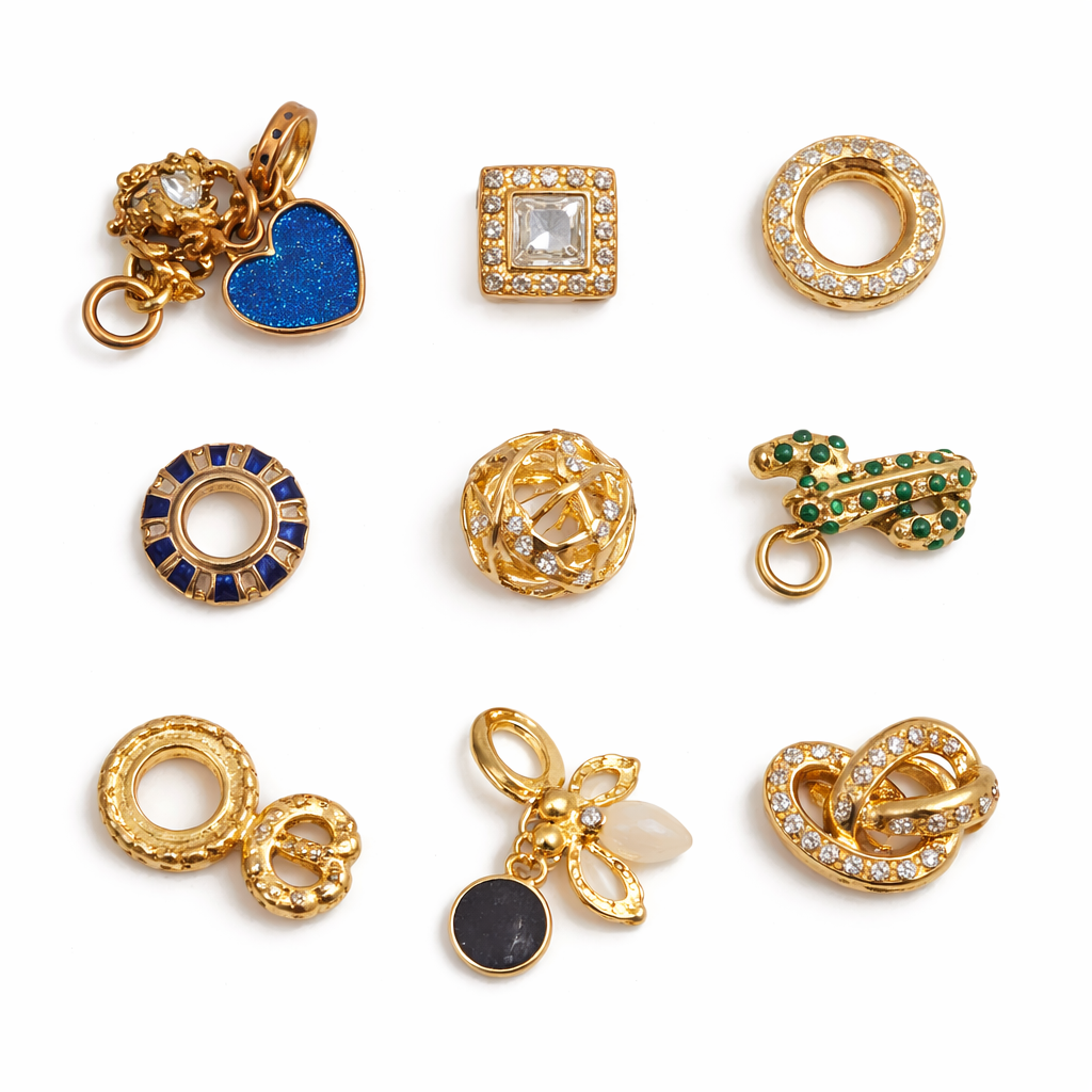 10 Pack Silver Spacer Beads Charms fit Bracelet DIY Bracelet CZ Pendant Set