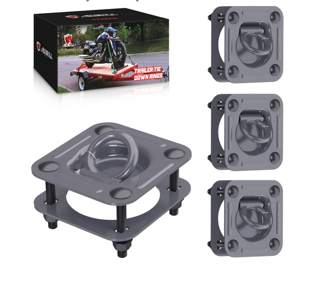 1/2" D Ring Tie Down Anchors, 4 Pack Trailer Tie Down Hooks (6000 lbs Capacity Per Pack) Heavy Duty for Trailers Trucks RV Campers Vans ATV SUV Boats Motorcycles Grey