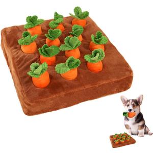 Carrot Snuffle Mat for Dogs, Interactive Dog Plush Puzzle Toys, 2 in 1 Non-Slip Nosework Feed Games, Pet Stress Relief with 12 Carrots