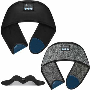 2PCS Adjustable Bluetooth Headband Headphones, Sleeping Headphones with Thin Speakers Mic for Men/Women, Yoga, Running, Workout, Travel, Meditation (Grey&Black)