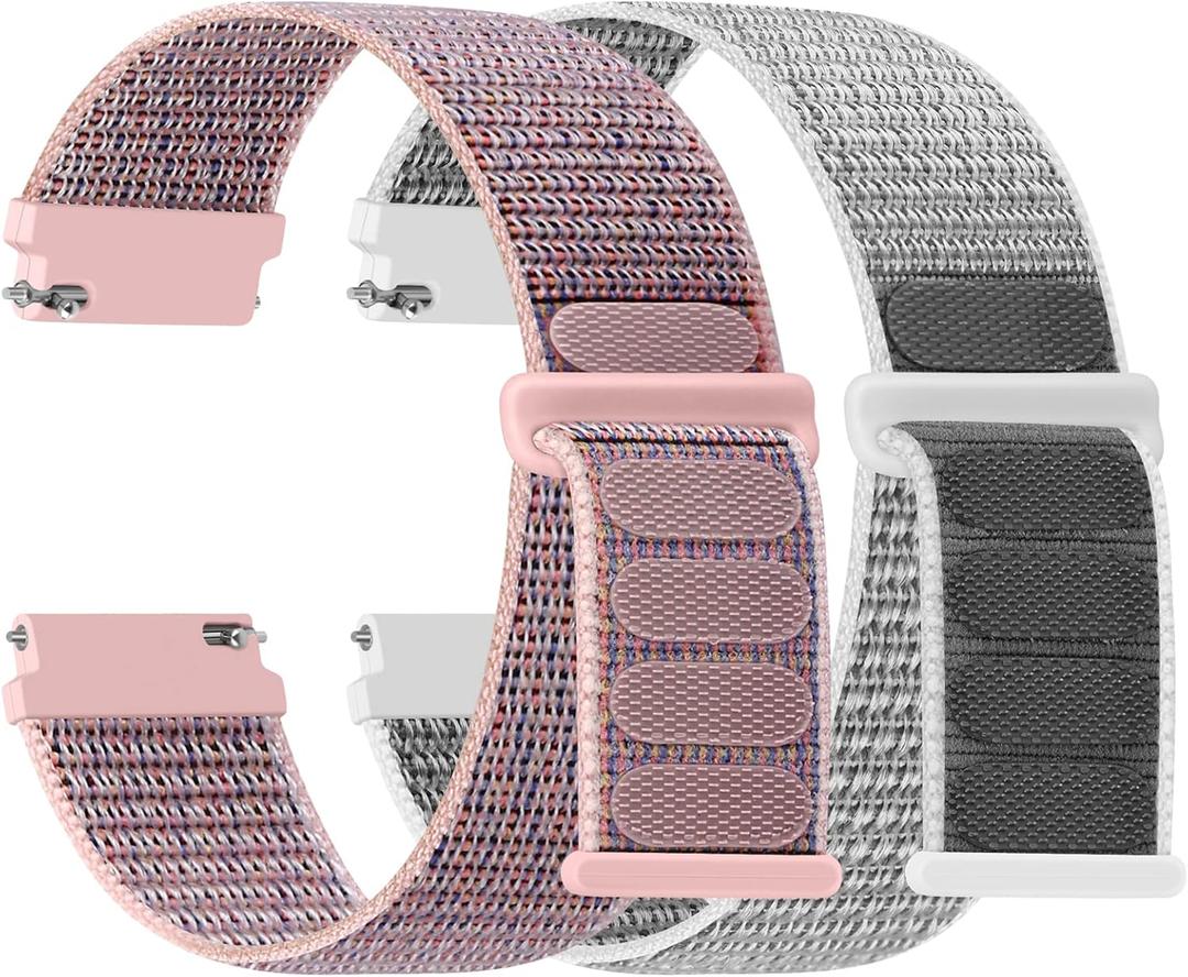 16mm 18mm 20mm 22mm Quick Release Nylon Band Compatible with Samsung Galaxy Watch 3 45mm/Galaxy Watch 46mm/Gear S3 Frontier/Classic/Garmin Venu 3/Venu 2/Vivoactive 4/Fossil Gen 6 44mm Bands (Pink Sand+Sea Shell)