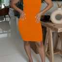 HBQ Women's Sleeveless Ruched Bodycon Midi Dress Stretch Crew Neck Fitted Tank Dress Casual Party Club WearOrangeM (Orange, M)