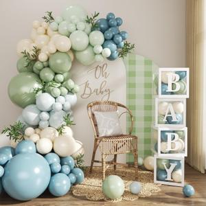Dusty Blue Sage Green Balloon Baby Shower Decorations, 132Pcs Fog Blue Light Blue Green Sand White Balloon Arch Garland Kit Baby Box with Letters for Boho Baby Shower Gender Reveal Party Decorations Dusty Blue Sage Green Balloon Baby Shower Decorations, 132Pcs Fog Blue Light Blue Green Sand White Balloon Arch Garland Kit Baby Box with Letters for Boho Baby Shower Gender Reveal Party Decorations