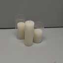 Shihanee Set of 3 Pillar Candles and 2 Glass Cylinder Candle Vases Holders Clear Pillar Jars for Wedding Centerpieces(2.6'' X 4.7'', 5.9'',Ivory White)