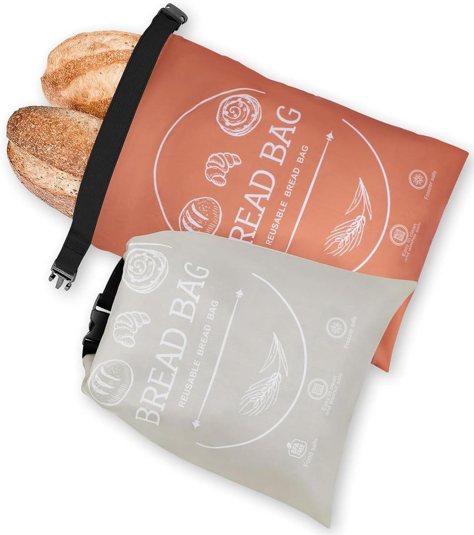 Bread Bags for Homemade, Beeswax Reusable Bread Bag for Sourdough 2-Pack, Large Reusable Waxed Food Storage Bag to Keep Sourdough Fresh, Freezer-Safe, Eco-Friendly (Orange&Grey), Large