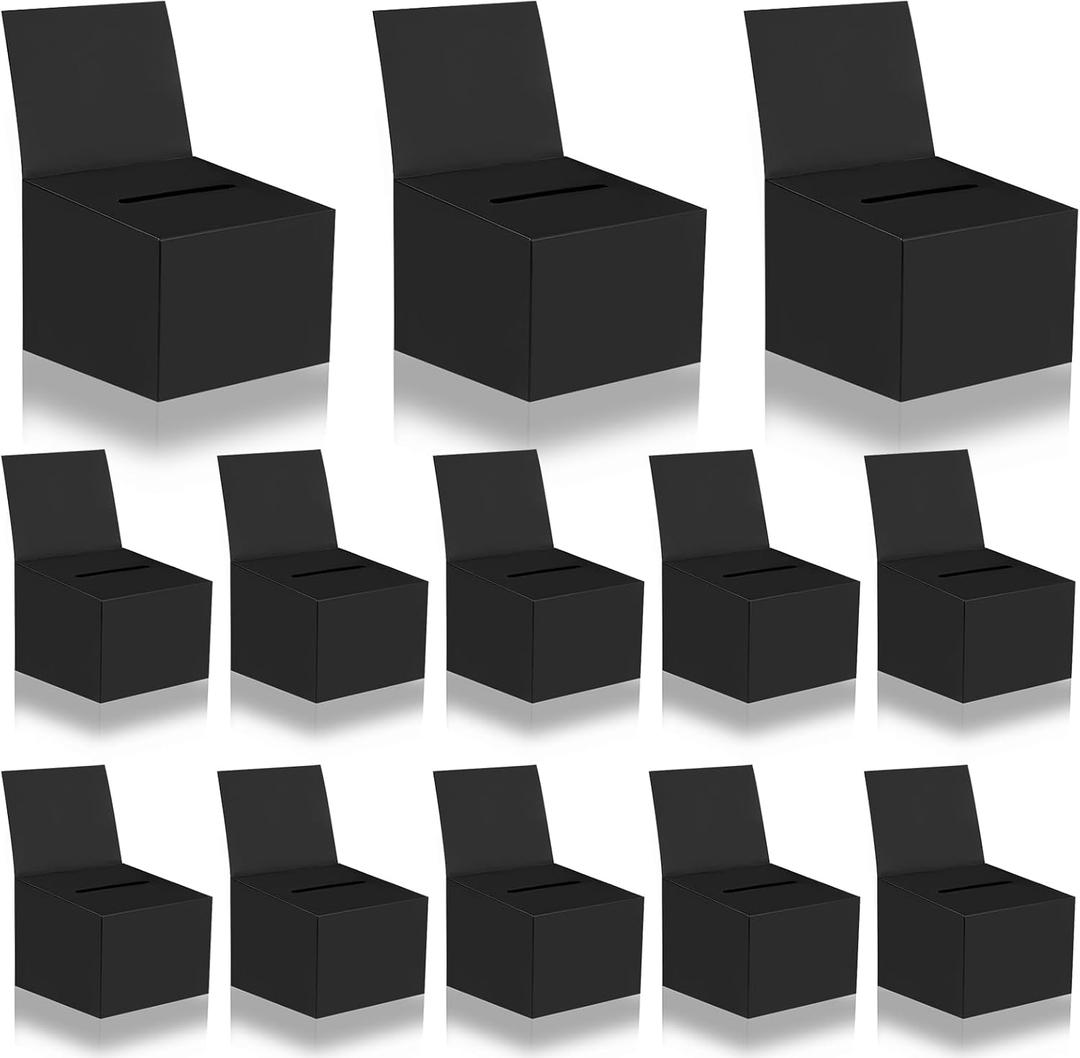 12 Pcs Raffle Boxes Cardboard Box with Slot for Ticket and Removable Header, 6.5 x 4.5 x 4.5 Inch Ballot Box Donation Box Charity Box for Collecting Business Card Voting Contest(Black, 12 PCS)