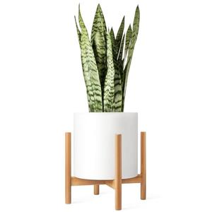 Mkono Plant Stand Mid Century Wood Flower Pot Holder (Plant Pot NOT Included) Modern Potted Stand Indoor Display Rack Rustic Decor, Up to 12 Inch Planter, Natural