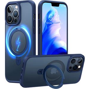TORRAS UPRO Ostand Magnetic for iPhone 13 Pro Max Case 6.7 inch [Fit for Magsafe] with Stand, |Military Drop Protection| Shockproof Translucent Back Slim Protective Phone Case (2021), Blue