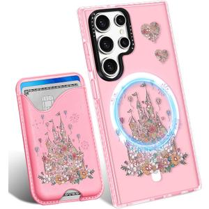 Toycamp for Samsung Galaxy S25 Ultra Case - Compatible with Magsafe Credit Card Holder Wallet Magnetic Cute Women Teen Girls Kawaii Girly Unique Castle Design Phone Cover for Samsung S25 Ultra