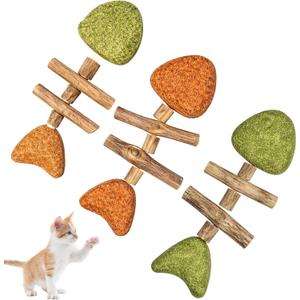Cat Chew Toy, Interactive Cat Toy with Catnip, Dental Care for Cats, Teething Toy for Indoor Cats, 3-Pack Fish Bone Shape in Mixed Flavors 16x6 cm