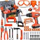Kids Tool Set  Zealous 48 pcs Toddler Tool Set with Tool Box & Electronic Toy Drill, Pretend Play Kids Toys, Toy Construction Tools for Kids Ages 3,4,5,6,7,8 Years Old (A-Orange)