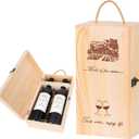 Vintage Wooden Wine Gift Box for 2 Bottles - Reusable Storage & Shipping Crate with Rope Handle, Wine Boxes for Gifts/Moving/Home Decor (1PC)