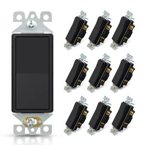ELEGRP Matte Black 3 Way Decorative Light Switch, 15Amp, 120-277 Volt, AC Decorator Rocker Paddle Wall Switch Replacement, Self-Grounding, Residential and Commercial Grade, UL Listed (10 Pack) (Without Wall Plate) ELEGRP Matte Black 3 Way Decorative Light Switch, 15Amp, 120-277 Volt, AC Decorator Rocker Paddle Wall Switch Replacement, Self-Grounding, Residential and Commercial Grade, UL Listed (10 Pack) (Without Wall Plate)