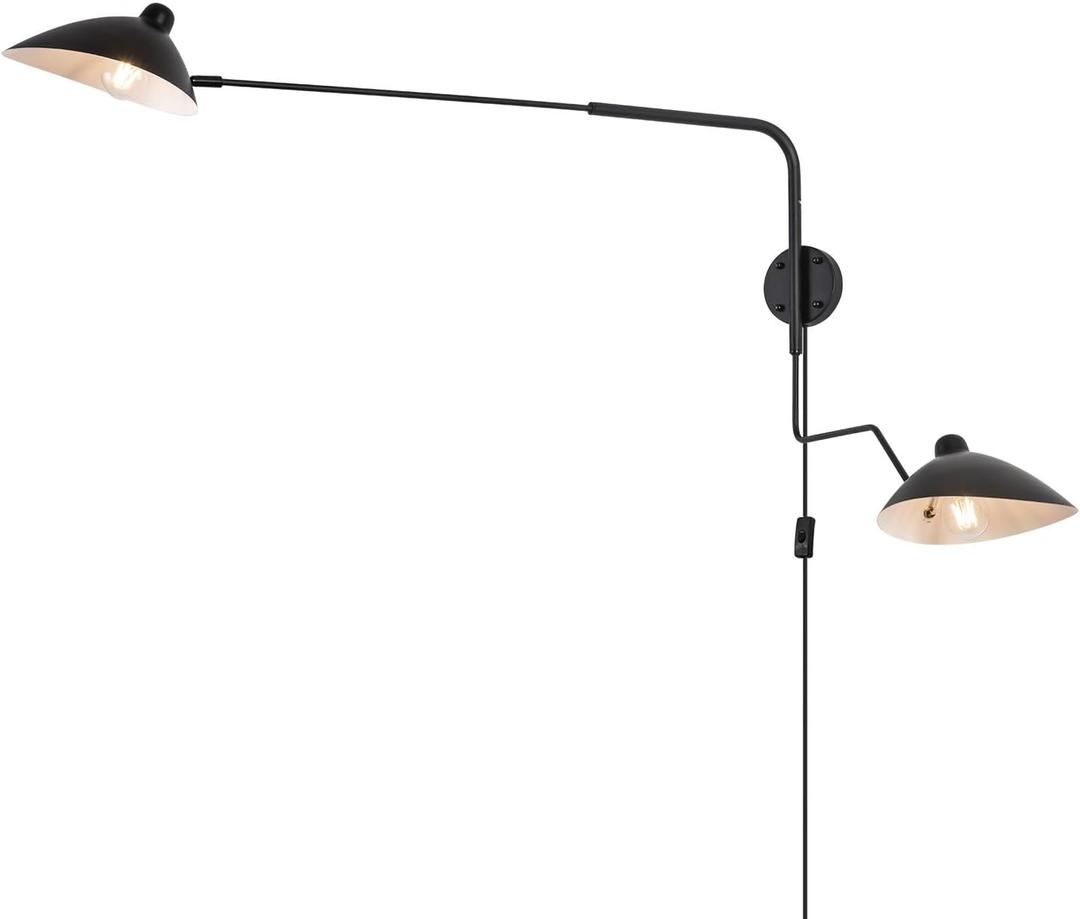Double Light Plug in Wall Sconces Long Swivel Arms Wall Light Big Wall Mount Light for Living Room Bedroom Modern Big Wall Lamp