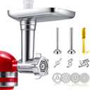 Metal Food Grinder Attachments for KitchenAid Stand Mixers, Meat Grinder, Sausage Stuffer, Perfect Mixer Attachment for KitchenAid Mixers, Silver(Machine/Mixer Not Included)