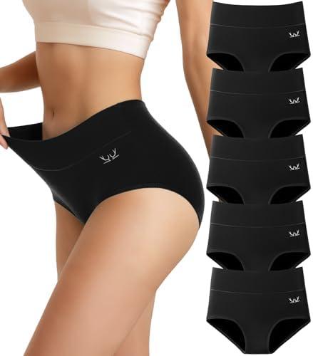 Saliryj Women's Cotton Underwear High Waisted Underwear Soft Briefs Full Coverage Ladies Panties 5 Pack(Regular & Plus Size), Medium
