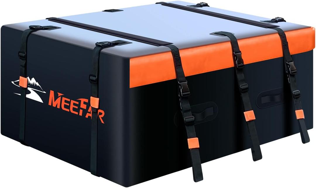 MeeFar Rooftop Cargo Carrier Car Roof Bag 21 Cubic Feet 100% Waterproof Car Top Carrier, Fits All Vehicle with/Without Rack, Include Anti-Slip Mat,10 Reinforced Straps, 6 Door Hooks, Luggage Lock