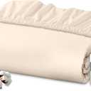Royale Linens 100% Organic Cotton Fitted Sheet - Percale Weave - Super Soft Deep Pocket Bottom Sheets - Cream Elastic Sheet Queen Size - Queen Fitted Sheets Only - (60"x80"+15", Cream)