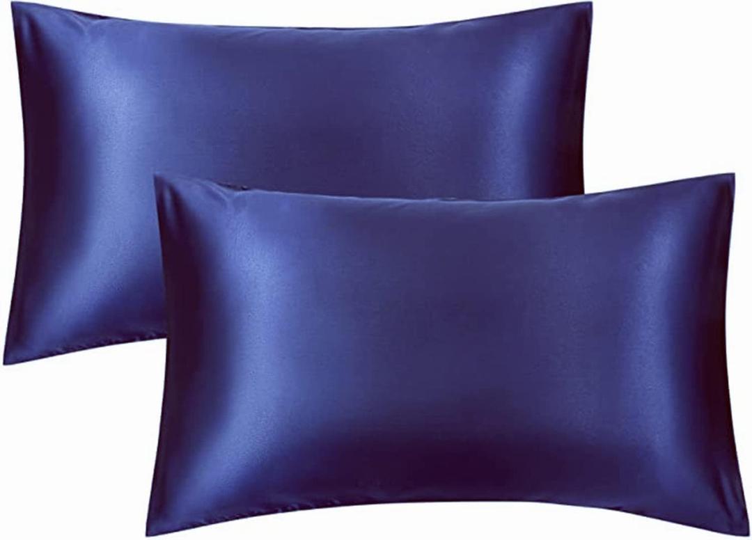 3 x Silky Pillowcases Set for Hair - Pillowcase Covers with Envelope Closure - Cool and Easy to Wash - Pillowcase Set of 2 - Pillow Cover Only Without Insert (Navy, Queen(20"x30"))