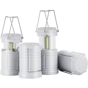 Lichamp LED Camping Lantern, 4 Pack Battery Powered Flashlight for Power Outages, Portable Collapsible Hanging Light Essential for Home, Outdoor, Emergency Lamp Survival Kit Gear for Hurricane, B4LW (White (Glow-in-the-Dark))