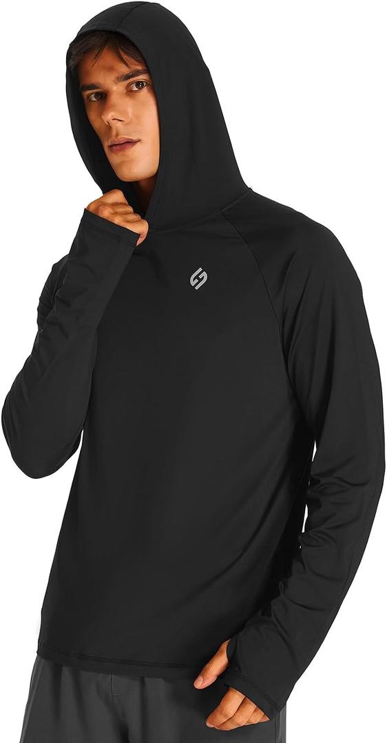 HODOSPORTS Mens UPF 50+ Sun Protection Hoodie Shirts Lightweight Rash Guard Long Sleeve Swim Shirts UV SPF Quick Dry T-Shirts (L)