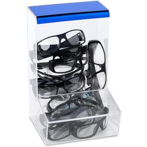 Safety Glasses Dispenser With Two Lids - Dustproof Acrylic Bin Holder for Protective Eyewear Goggles Used in Industrial, Factory and Lab Settings, Wall Mount or Countertop