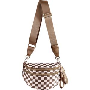 Spacious Checkered Nylon Crossbody Bag Bum Bag Checkered Handbags Wallets for Women