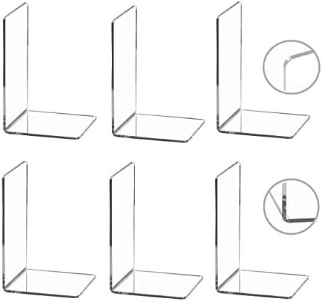 CY craft 6 Pieces/3 Pairs Bookends,Clear Acrylic Bookends for Shelves,Heavy Duty Book Ends and Desktop Organizer,Book Stopper for Books/Movies/CDs,7.3x4.8x4.8 inch